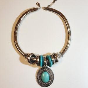 Turquiose and silver western statement necklace